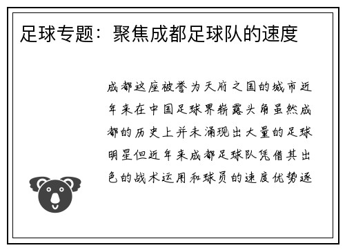 足球专题：聚焦成都足球队的速度