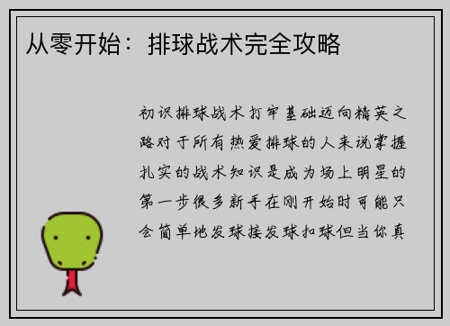 从零开始：排球战术完全攻略