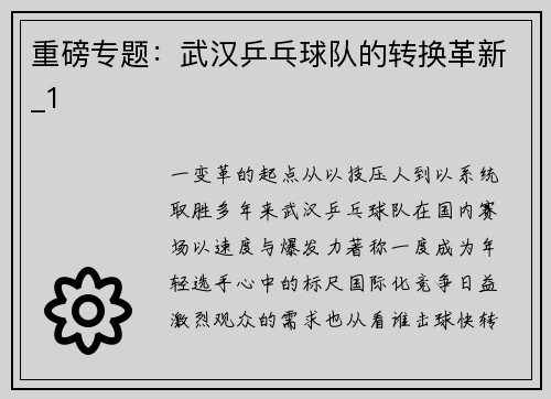 重磅专题：武汉乒乓球队的转换革新_1